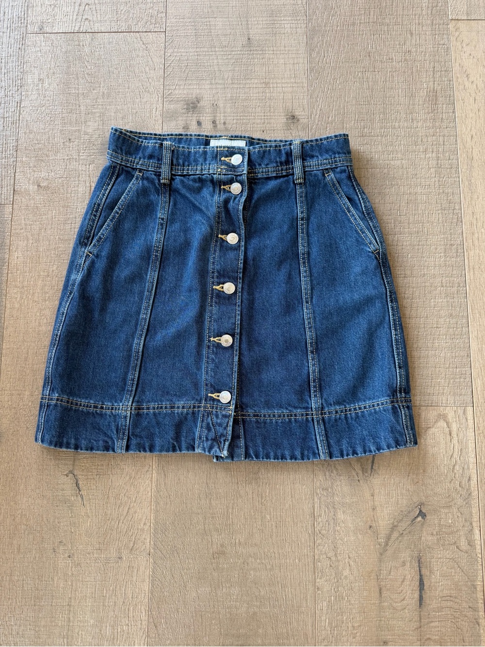 Classic Dark Blue Denim Button-Front Mini Skirt